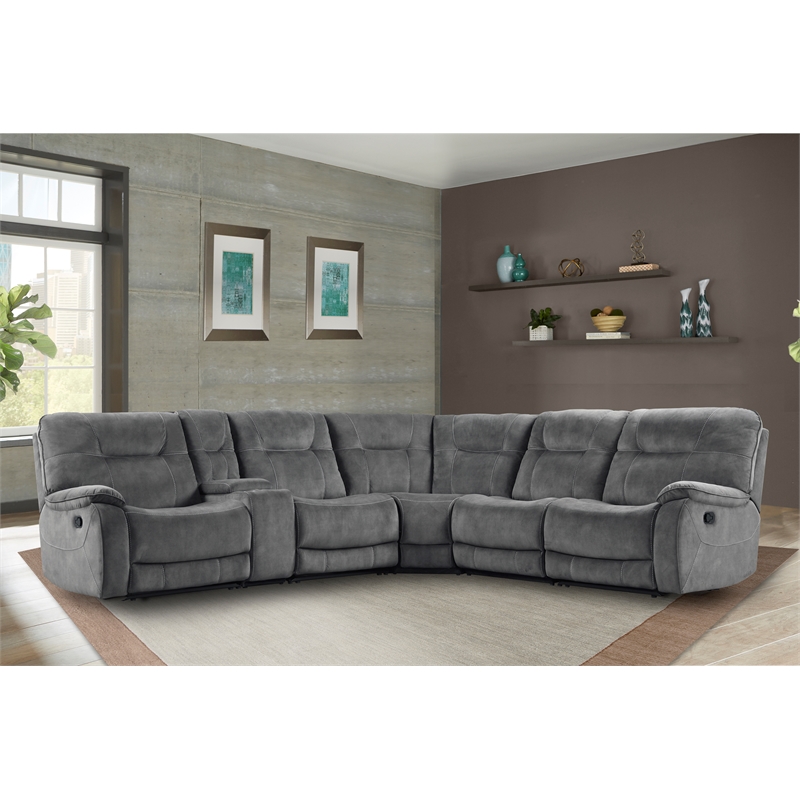 Pemberly Row Shadow Grey 6 Piece Modular Manual Reclining Sectional
