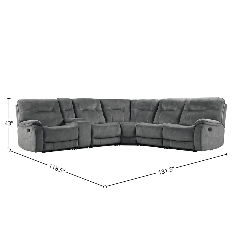 Pemberly Row Shadow Grey 6 Piece Modular Manual Reclining Sectional
