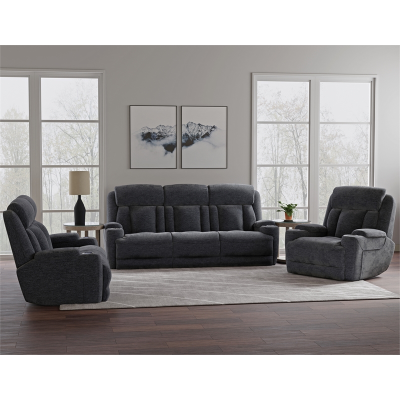 Pemberly Row Charcoal Power Reclining Sofa Loveseat and Recliner