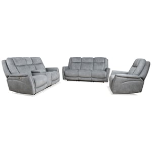Pemberly Row Hudson Grey Power Reclining Sofa Loveseat and Recliner