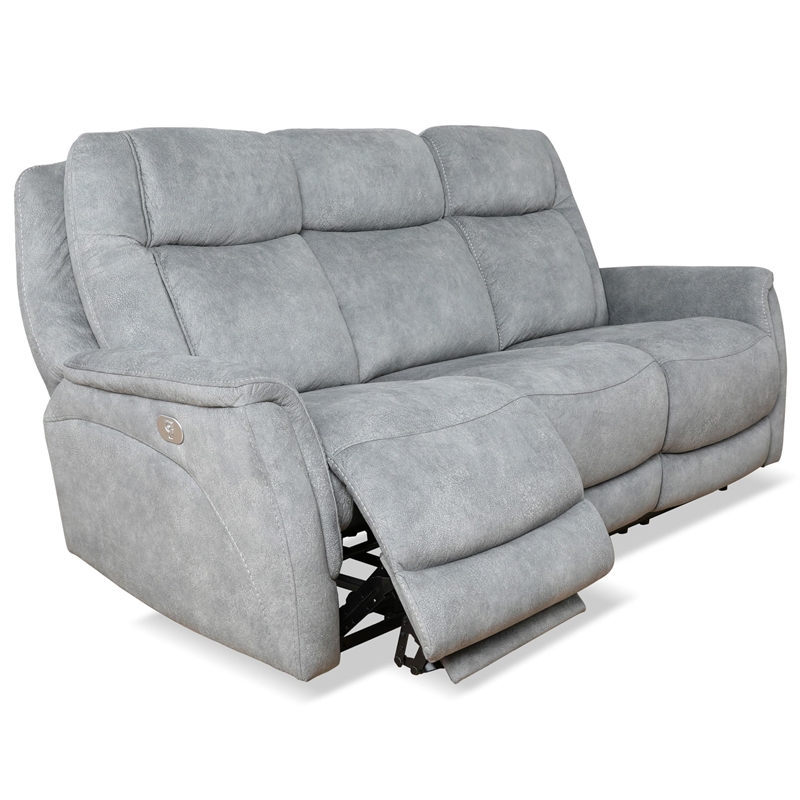 Pemberly Row Hudson Grey Power Reclining Sofa Loveseat and Recliner