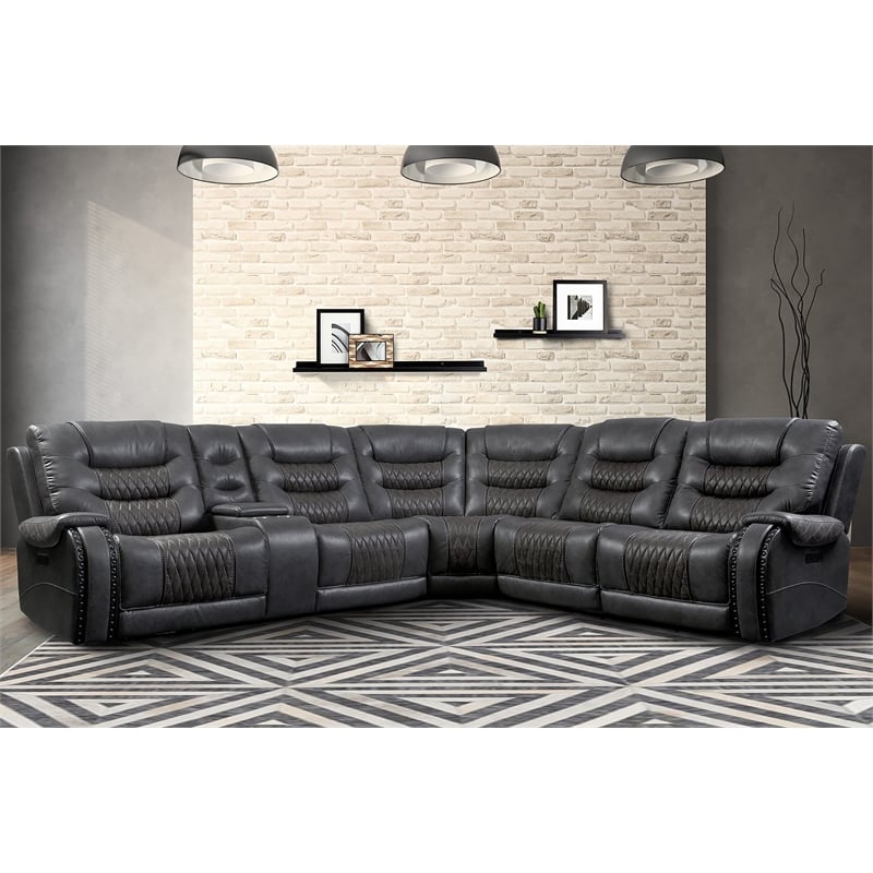 Pemberly Row Stallion 6PC Power Reclining Sectional with Drop Down Table