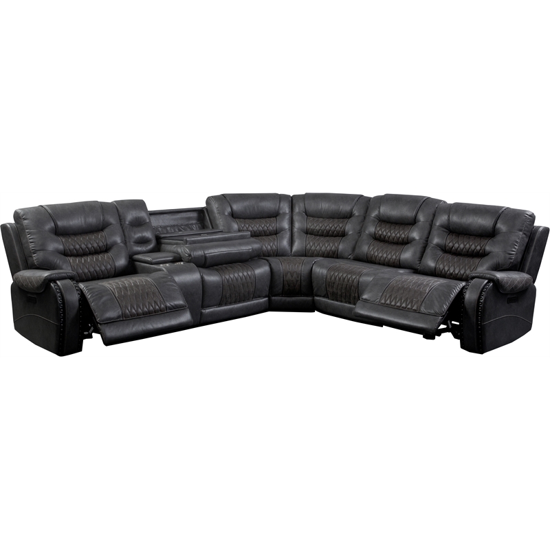 Pemberly Row Stallion 6PC Power Reclining Sectional with Drop Down Table