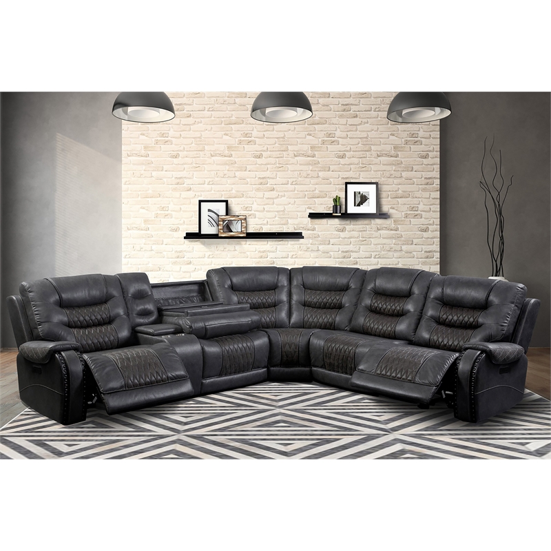 Pemberly Row Stallion 6PC Power Reclining Sectional with Drop Down Table