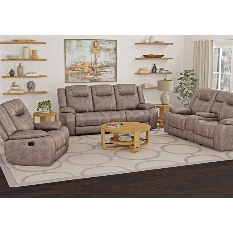 Pemberly Row Desert Taupe Manual Reclining Sofa Loveseat and Recliner