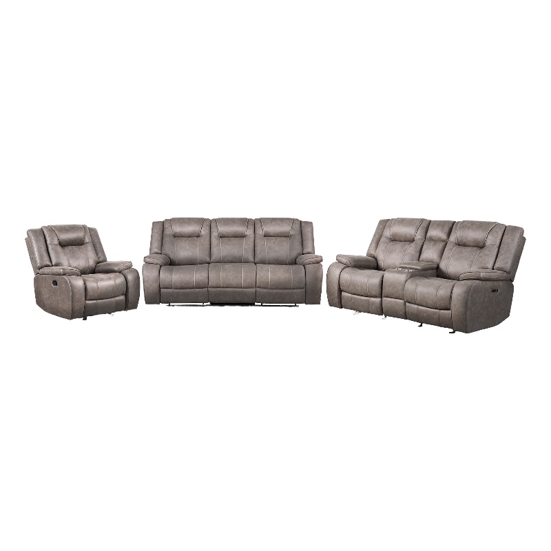 Pemberly Row Desert Taupe Manual Reclining Sofa Loveseat and Recliner