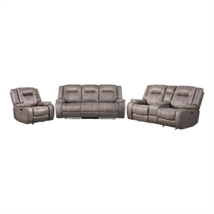Pemberly Row Desert Taupe Manual Reclining Sofa Loveseat and Recliner