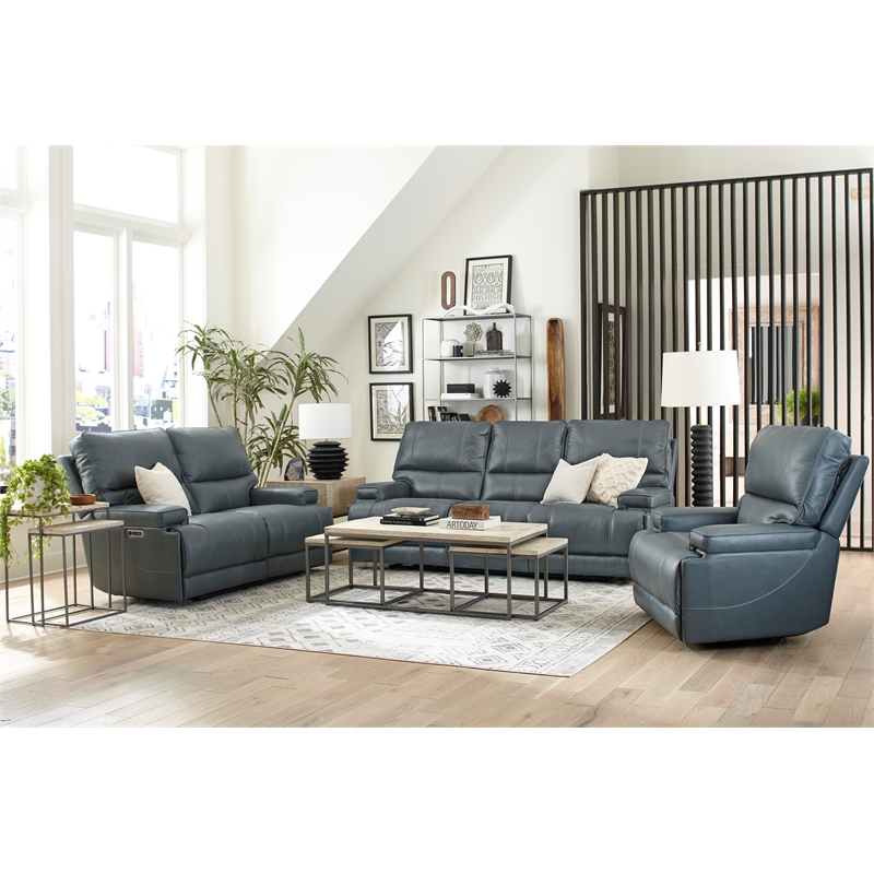 Pemberly Row Azure Power Reclining Sofa Loveseat and Recliner