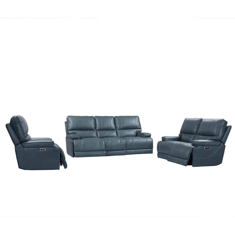 Pemberly Row Azure Power Reclining Sofa Loveseat and Recliner