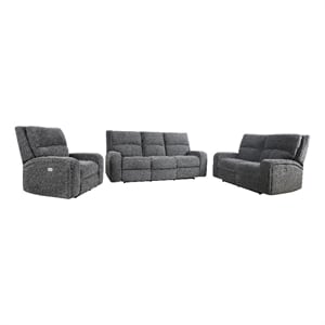 Pemberly Row Bizmark Grey Power Reclining Sofa Loveseat and Recliner