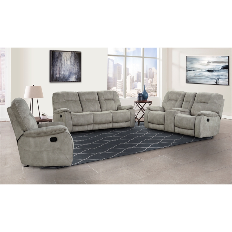 Pemberly Row Shadow Natural Manual Reclining Sofa Loveseat and Recliner