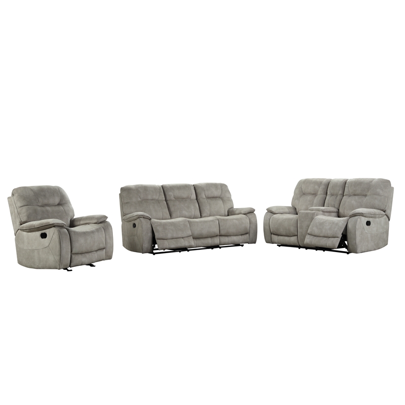 Pemberly Row Shadow Natural Manual Reclining Sofa Loveseat and Recliner