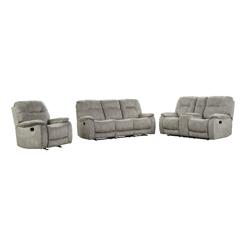 Pemberly Row Shadow Natural Manual Reclining Sofa Loveseat and Recliner