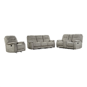 Pemberly Row Shadow Natural Manual Reclining Sofa Loveseat and Recliner