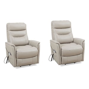 Pemberly Row Softy Ivory Articulating Headrest Power Lift Recliner 2Pack