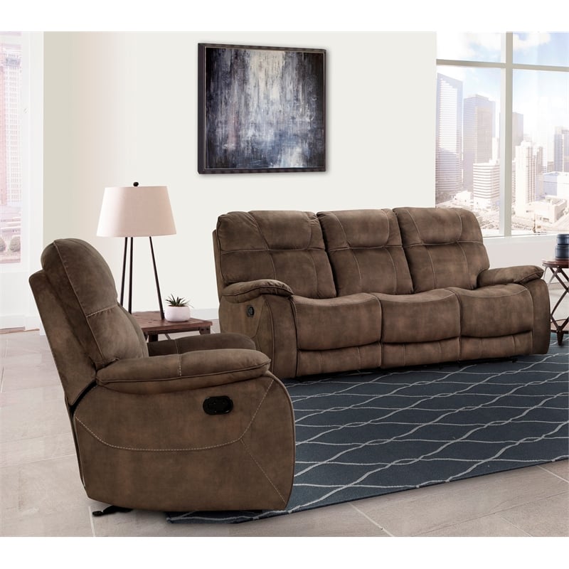Pemberly Row Shadow Brown Manual Reclining Sofa and Recliner