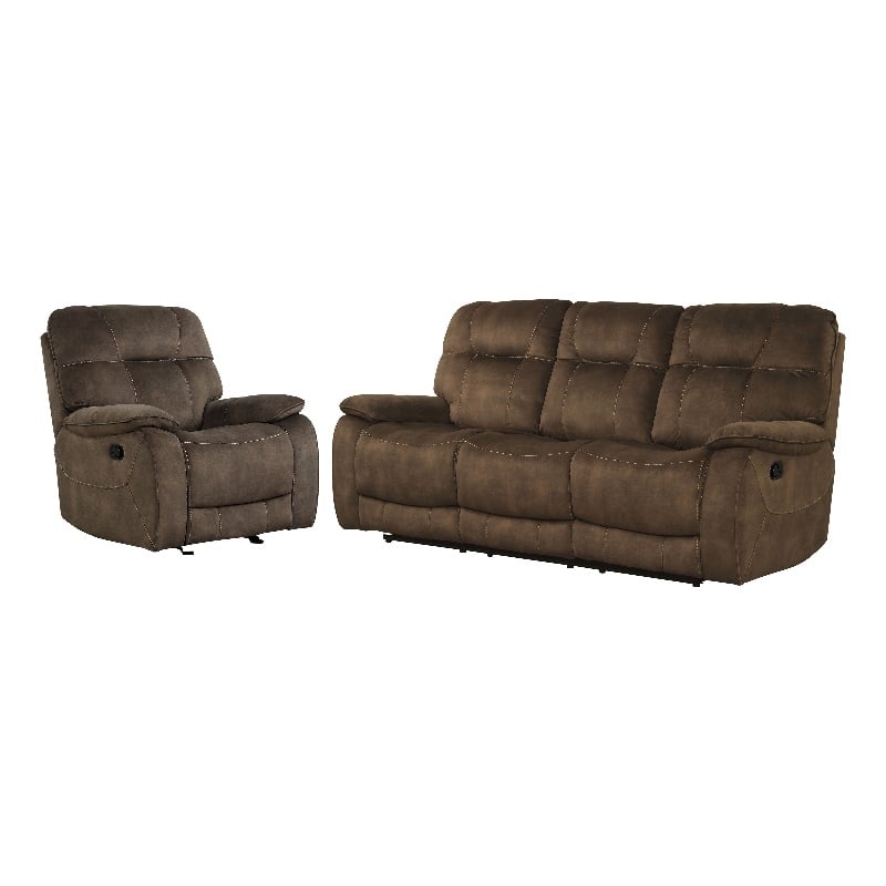 Pemberly Row Shadow Brown Manual Reclining Sofa and Recliner