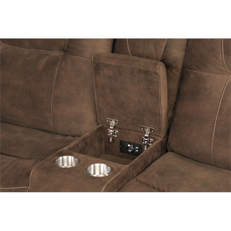 Pemberly Row Shadow Brown Manual Reclining Sofa and Loveseat