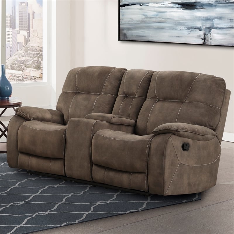 Pemberly Row Shadow Brown Manual Reclining Sofa and Loveseat