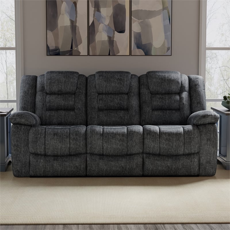 Pemberly Row Misty Storm Manual Glider Reclining Sofa and Loveseat