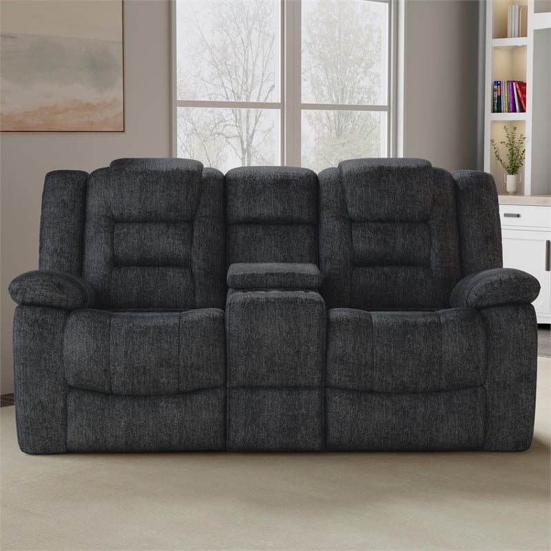 Pemberly Row Misty Storm Manual Glider Reclining Sofa and Loveseat