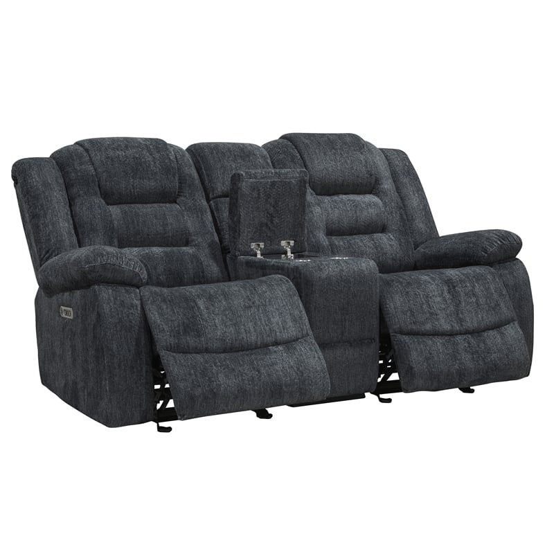 Pemberly Row Misty Storm Manual Glider Reclining Sofa and Loveseat