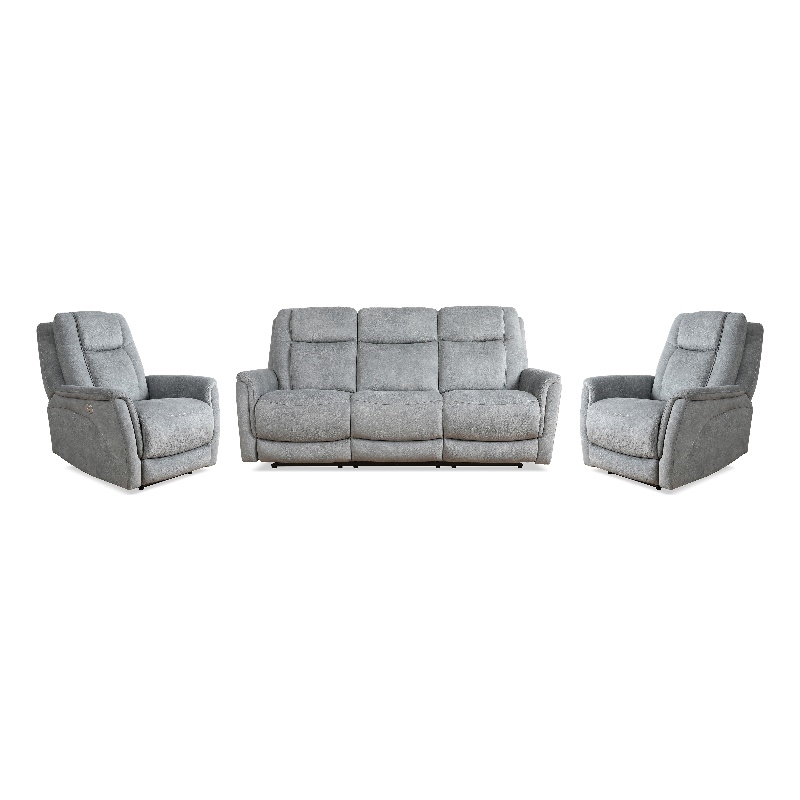 Pemberly Row Hudson Grey Power Reclining Sofa and Two Recliners