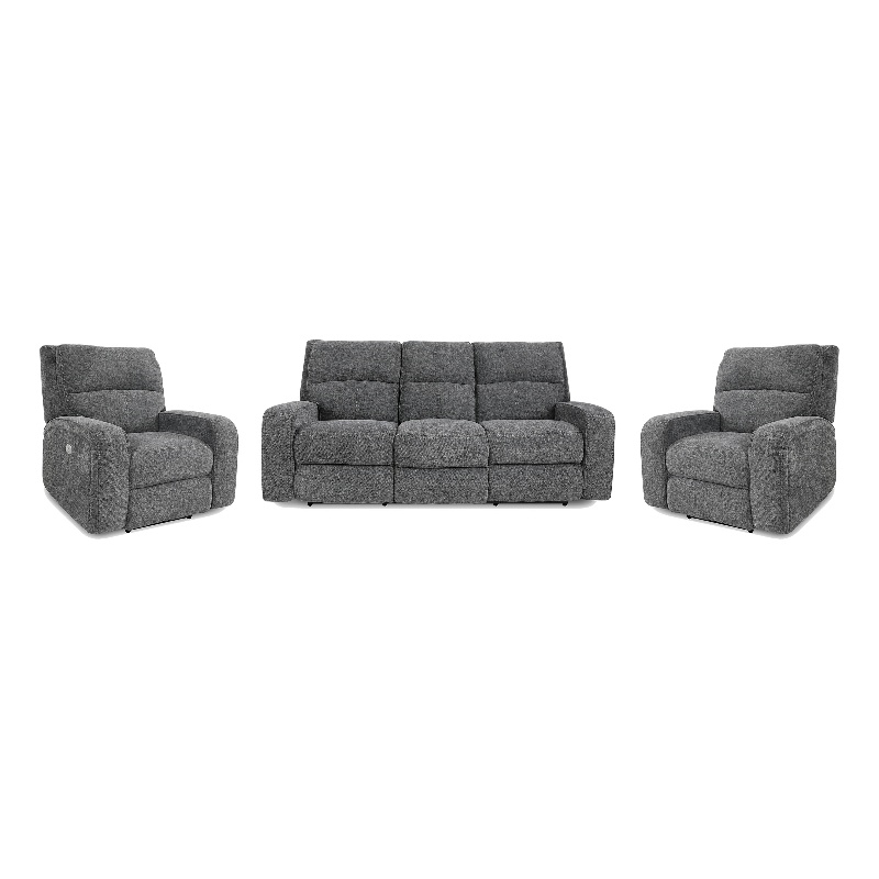 Pemberly Row Bizmark Grey Power Reclining Sofa and Two Recliners