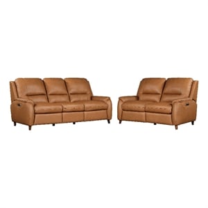 Pemberly Row Caramel Cream Power Reclining Sofa and Loveseat