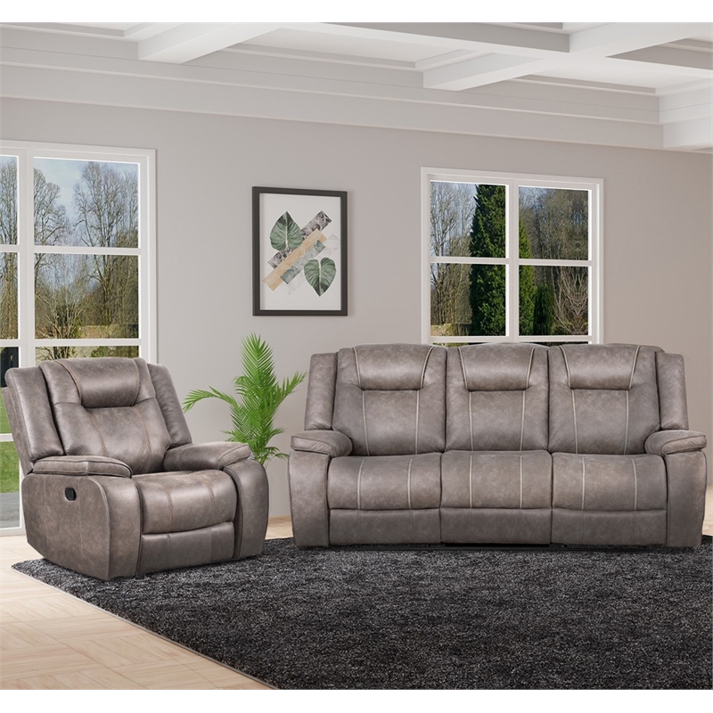Pemberly Row Desert Taupe Manual Reclining Sofa and Recliner
