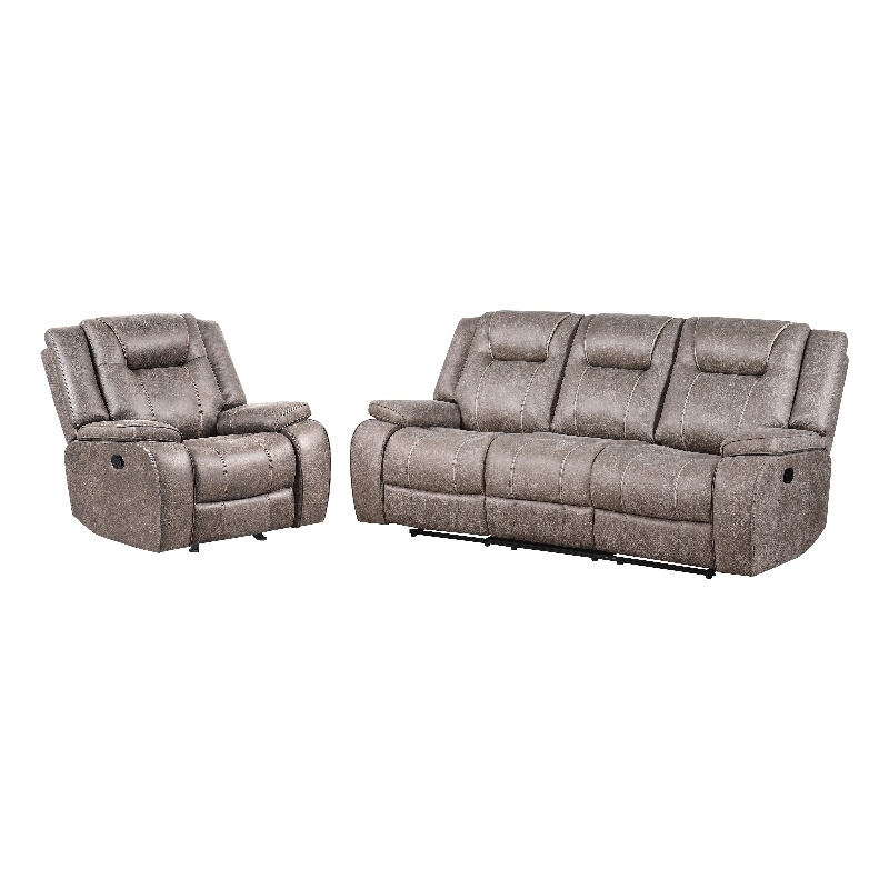 Pemberly Row Desert Taupe Manual Reclining Sofa and Recliner