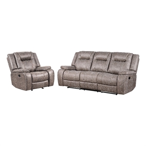 Pemberly Row Desert Taupe Manual Reclining Sofa and Recliner