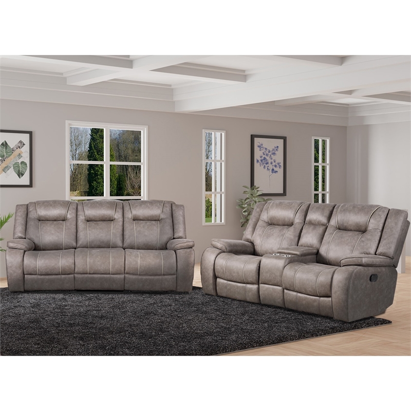 Pemberly Row Desert Taupe Manual Reclining Sofa and Loveseat