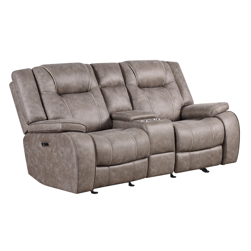 Pemberly Row Desert Taupe Manual Reclining Sofa and Loveseat