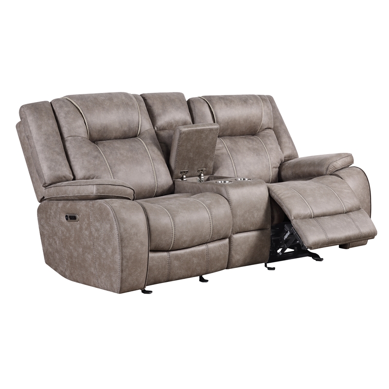 Pemberly Row Desert Taupe Manual Reclining Sofa and Loveseat