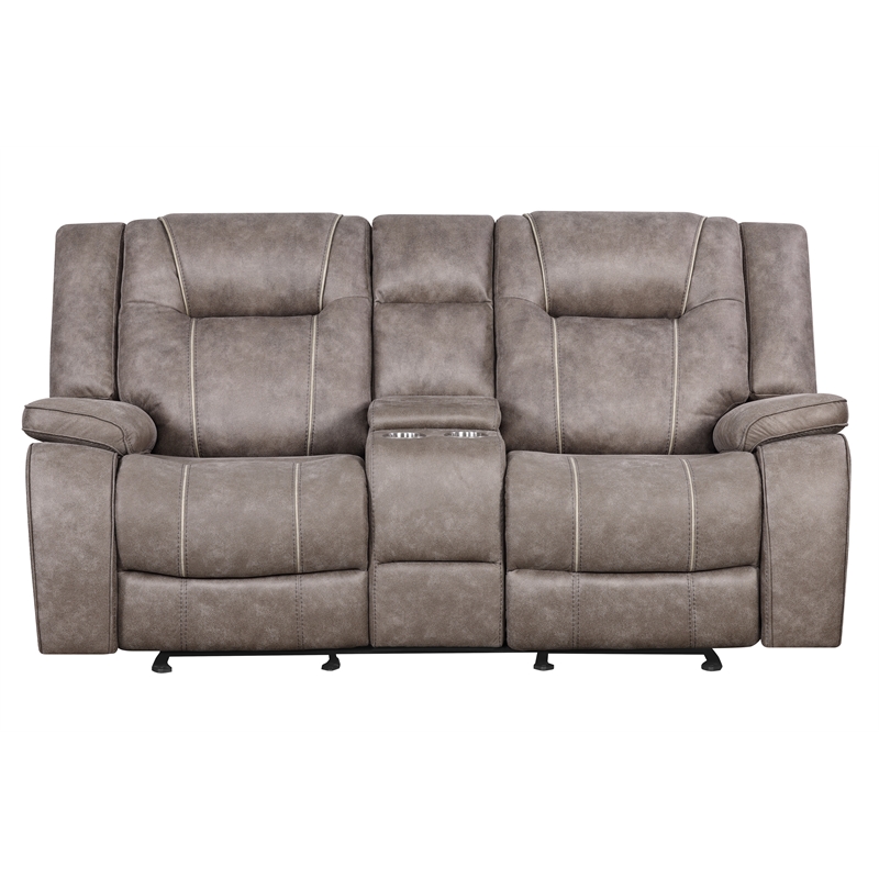 Pemberly Row Desert Taupe Manual Reclining Sofa and Loveseat