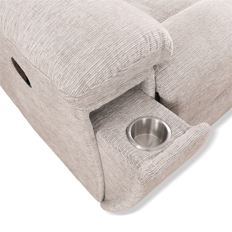 Pemberly Row Opal Taupe Manual Glider Reclining Sofa and Two Recliners