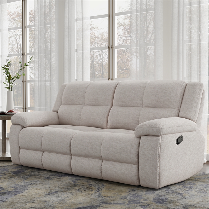 Pemberly Row Opal Taupe Manual Glider Reclining Sofa and Two Recliners