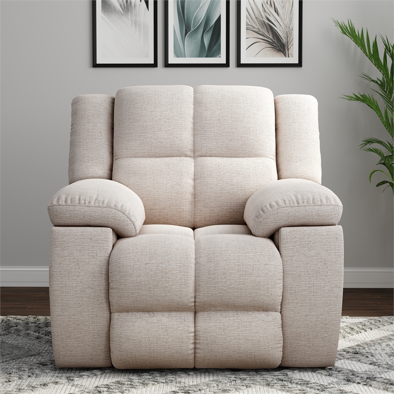 Pemberly Row Opal Taupe Manual Glider Reclining Sofa and Two Recliners