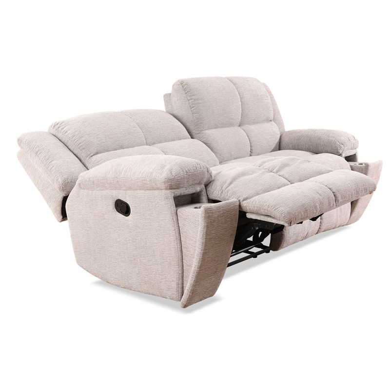 Pemberly Row Opal Taupe Manual Glider Reclining Sofa and Two Recliners
