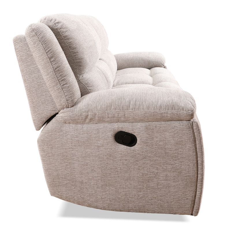 Pemberly Row Opal Taupe Manual Glider Reclining Sofa and Two Recliners