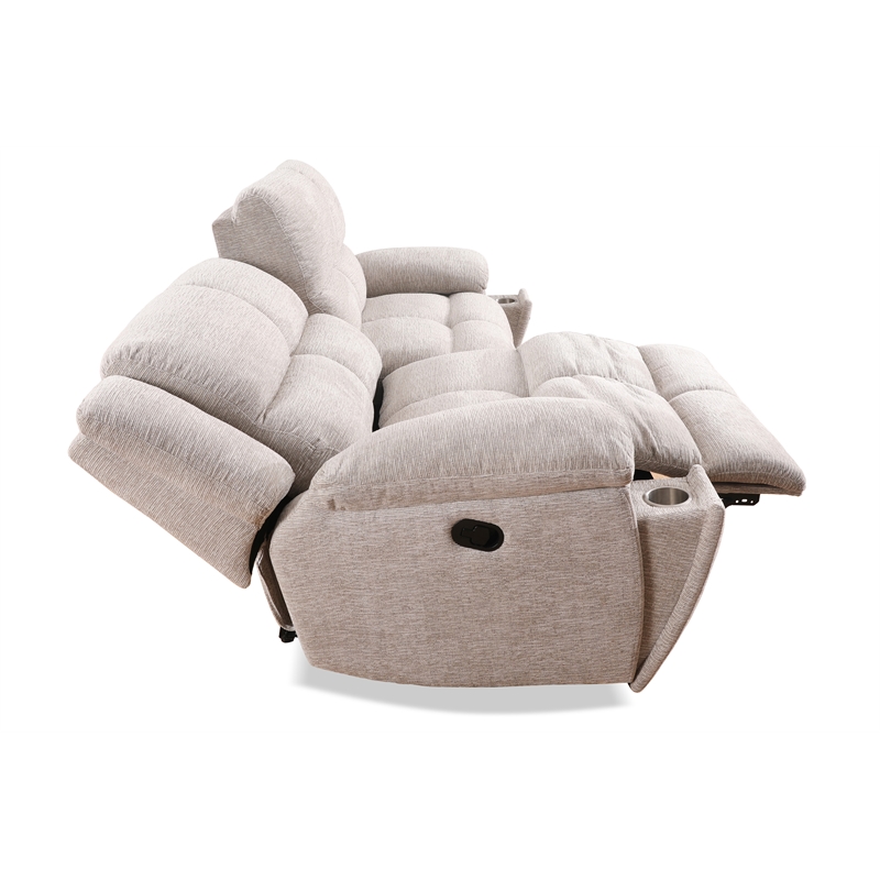 Pemberly Row Opal Taupe Manual Glider Reclining Sofa and Two Recliners