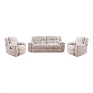 Pemberly Row Opal Taupe Manual Glider Reclining Sofa and Two Recliners