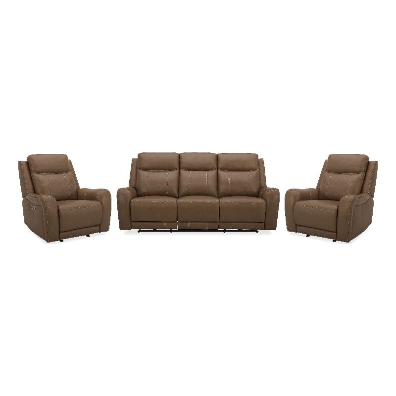 Pemberly Row Butternut Power Reclining Sofa and Two Recliners