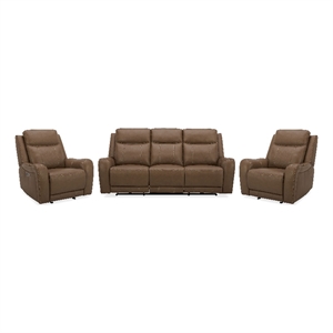 Pemberly Row Butternut Power Reclining Sofa and Two Recliners