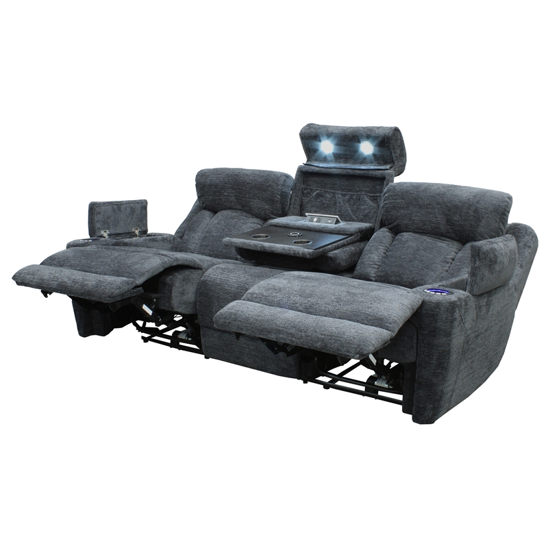 Pemberly Row Lucky Charcoal Power Reclining Sofa and Loveseat
