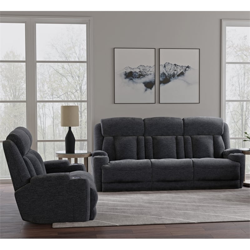 Pemberly Row Lucky Charcoal Power Reclining Sofa and Loveseat