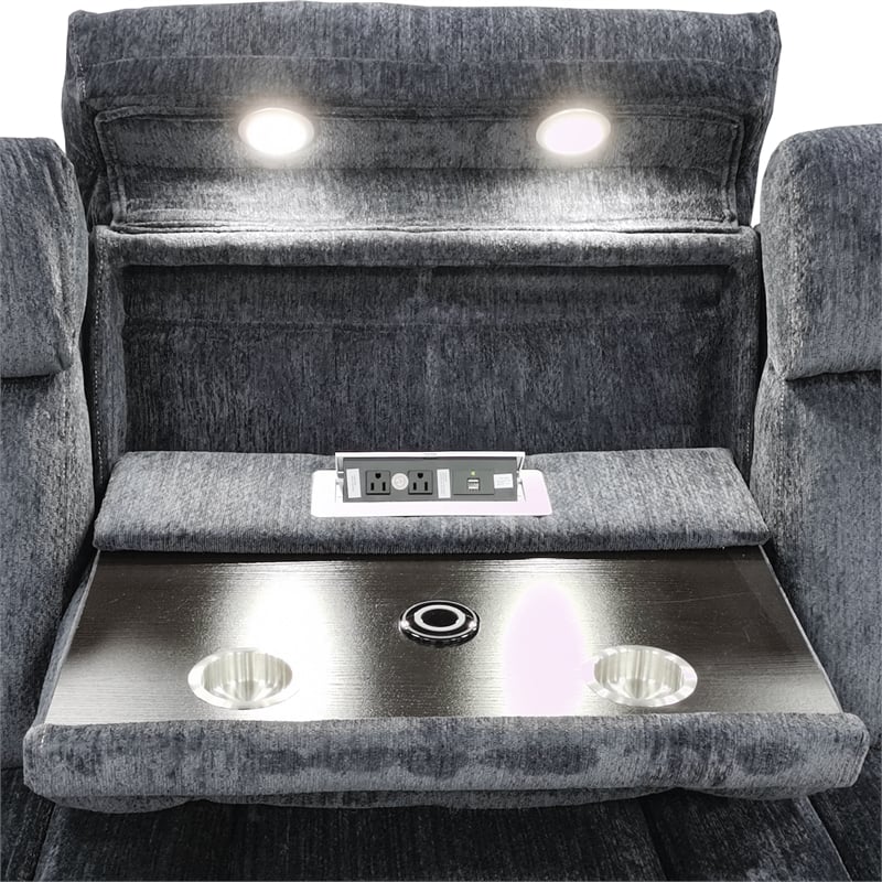 Pemberly Row Lucky Charcoal Power Reclining Sofa and Loveseat