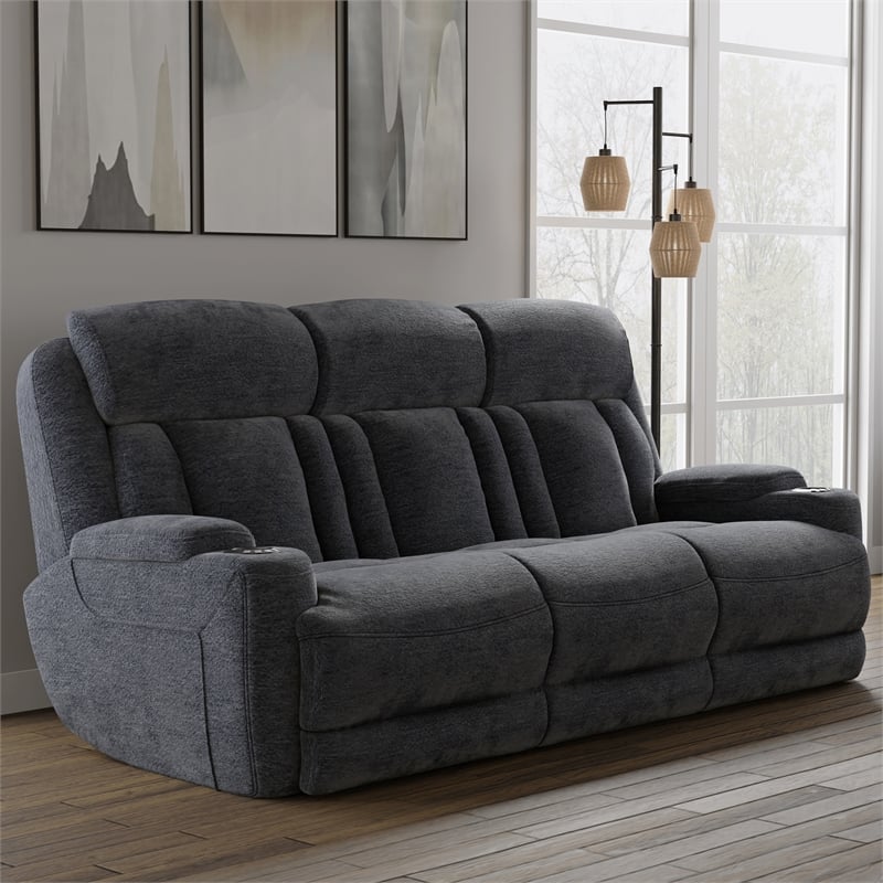 Pemberly Row Lucky Charcoal Power Reclining Sofa and Loveseat