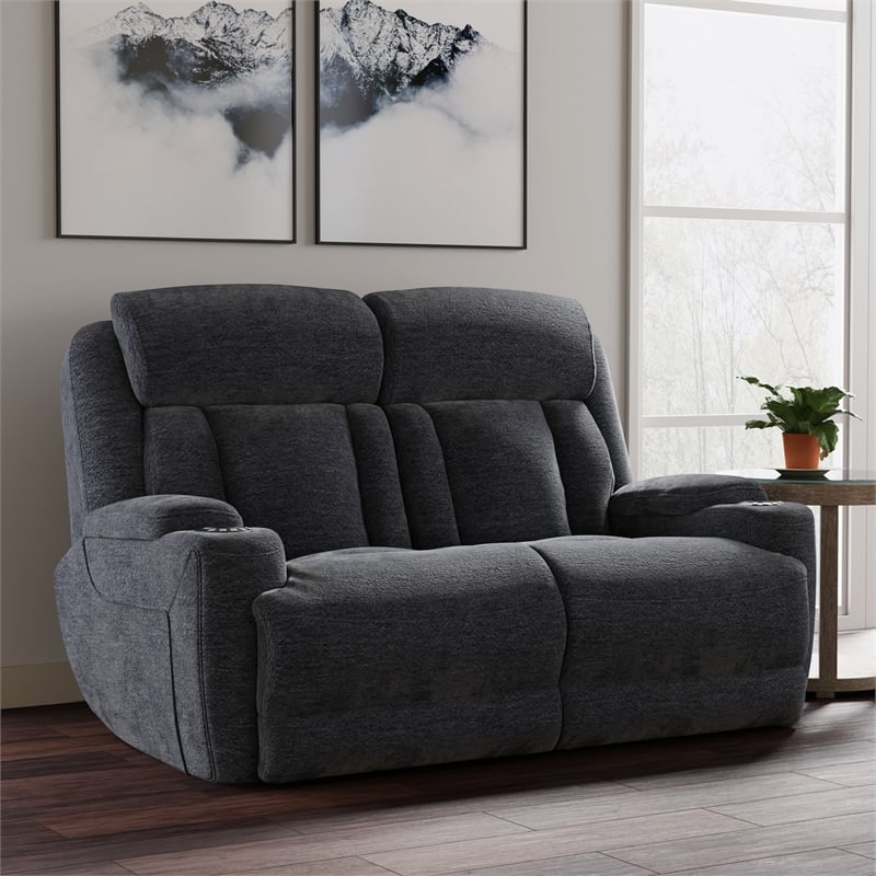 Pemberly Row Lucky Charcoal Power Reclining Sofa and Loveseat